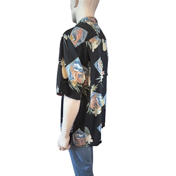 Tommy Bahama Shirt Pinup Girl Pattern 100% Silk Floral Tiki Hawaiian Made Hawaii - Picture 6 of 12